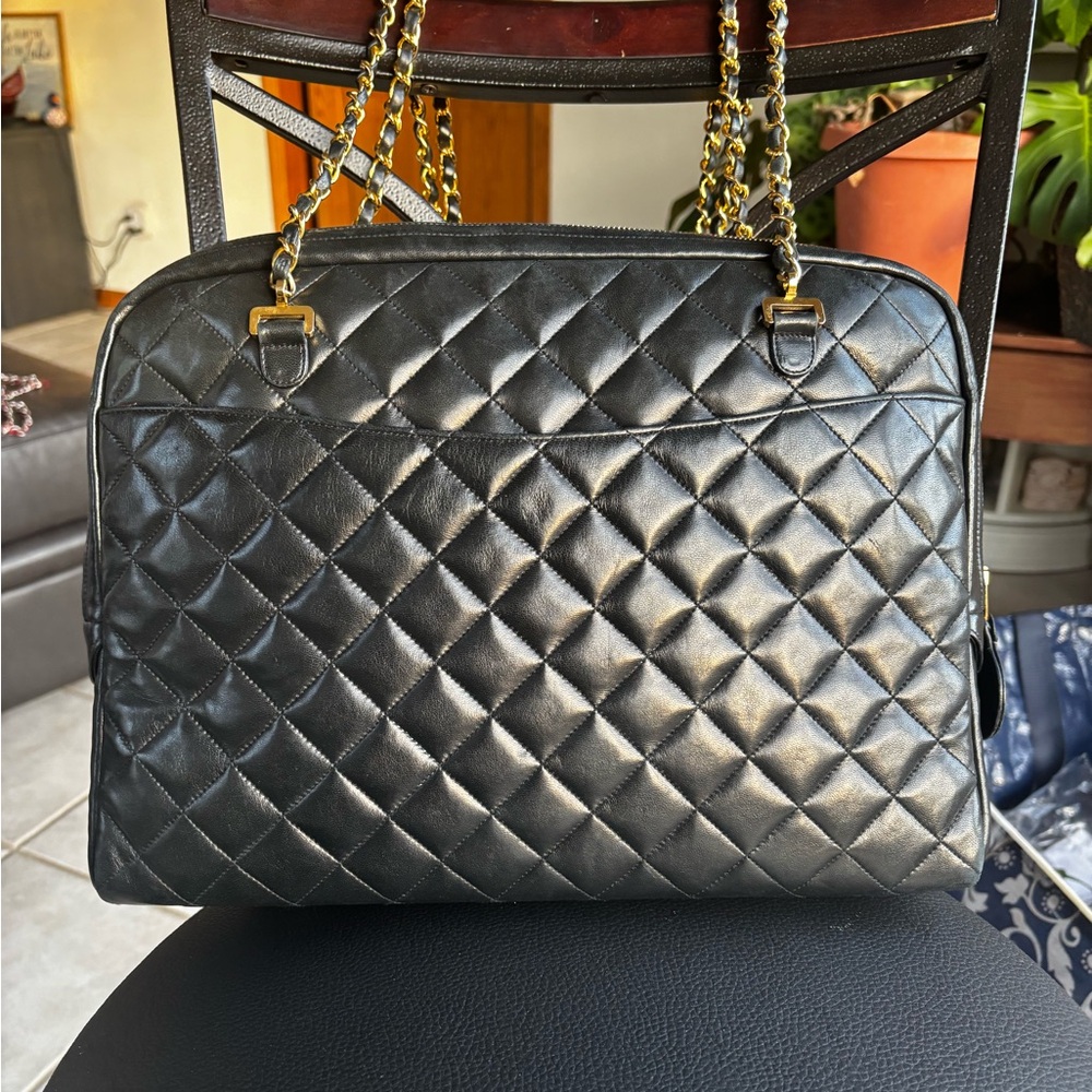 EUC! Chanel 24k Gold Diamond Lambskin Leather Chain Bag Huge Bag